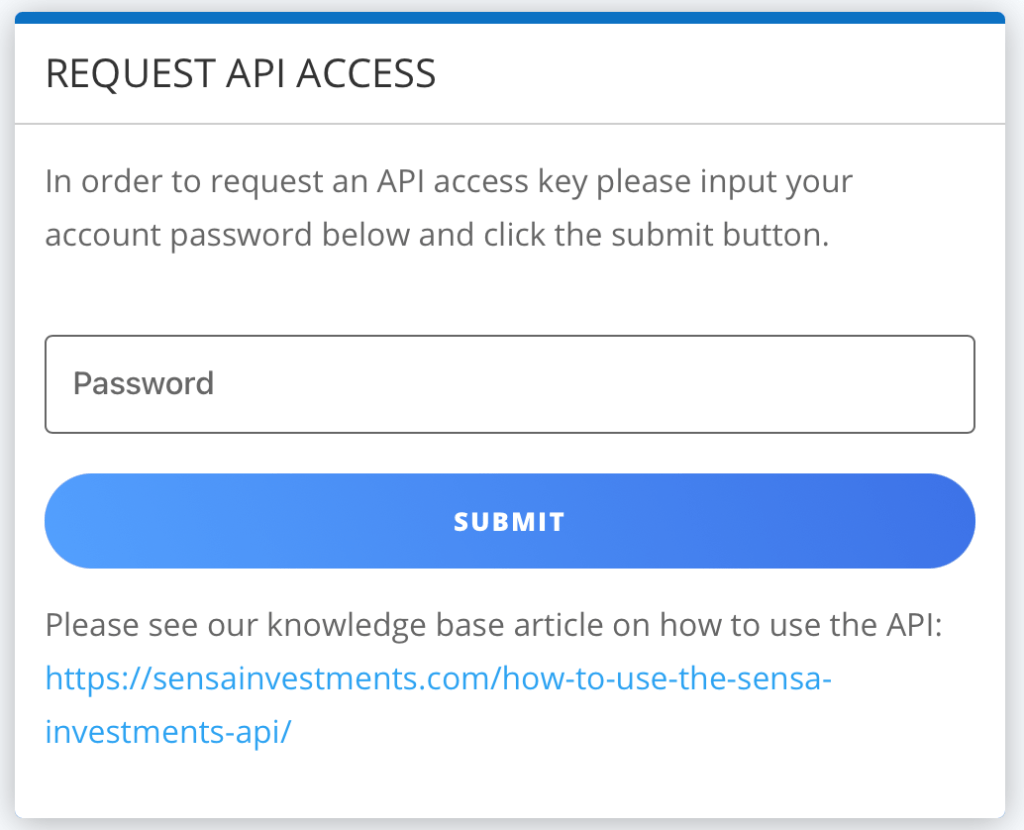 Sensa Investments Request API Access